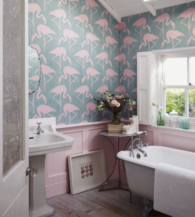 Flamingos Wallpaper - Charcoal/Pink - DVIN214567 - Sanderson - Morris Wallpaper