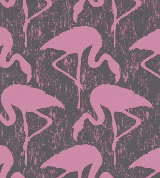 Flamingos Wallpaper - Charcoal/Pink - DVIN214567 - Sanderson - Morris Wallpaper