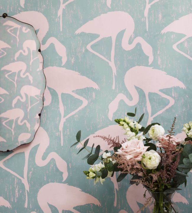 Flamingos Wallpaper - Charcoal/Pink - DVIN214567 - Sanderson - Morris Wallpaper