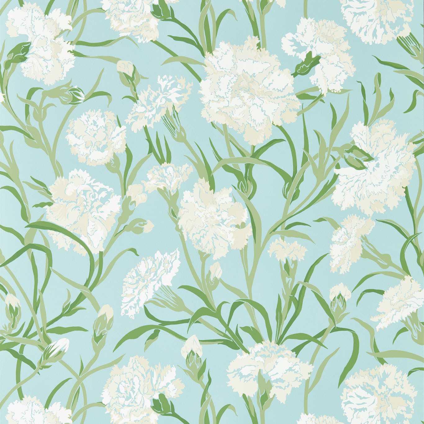 Fleur de Joie Wallpaper - Chalk/Emerald/Sky - Harlequin - HRTW113135 - Morris Wallpaper