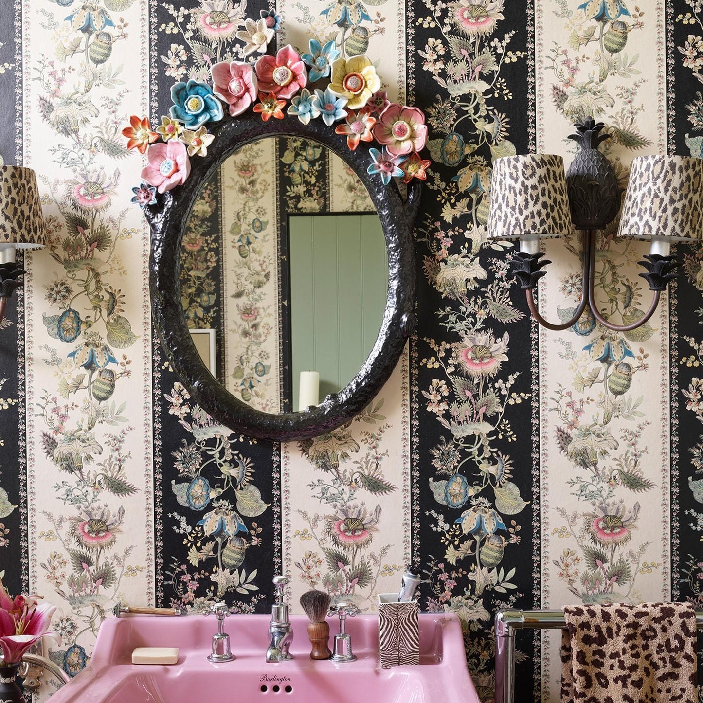 Flora Fantasia Stripe Wallpaper - Noir - House of Hackney - 1-WA-FLF-DI-STR-XXX-004 - Morris Wallpaper