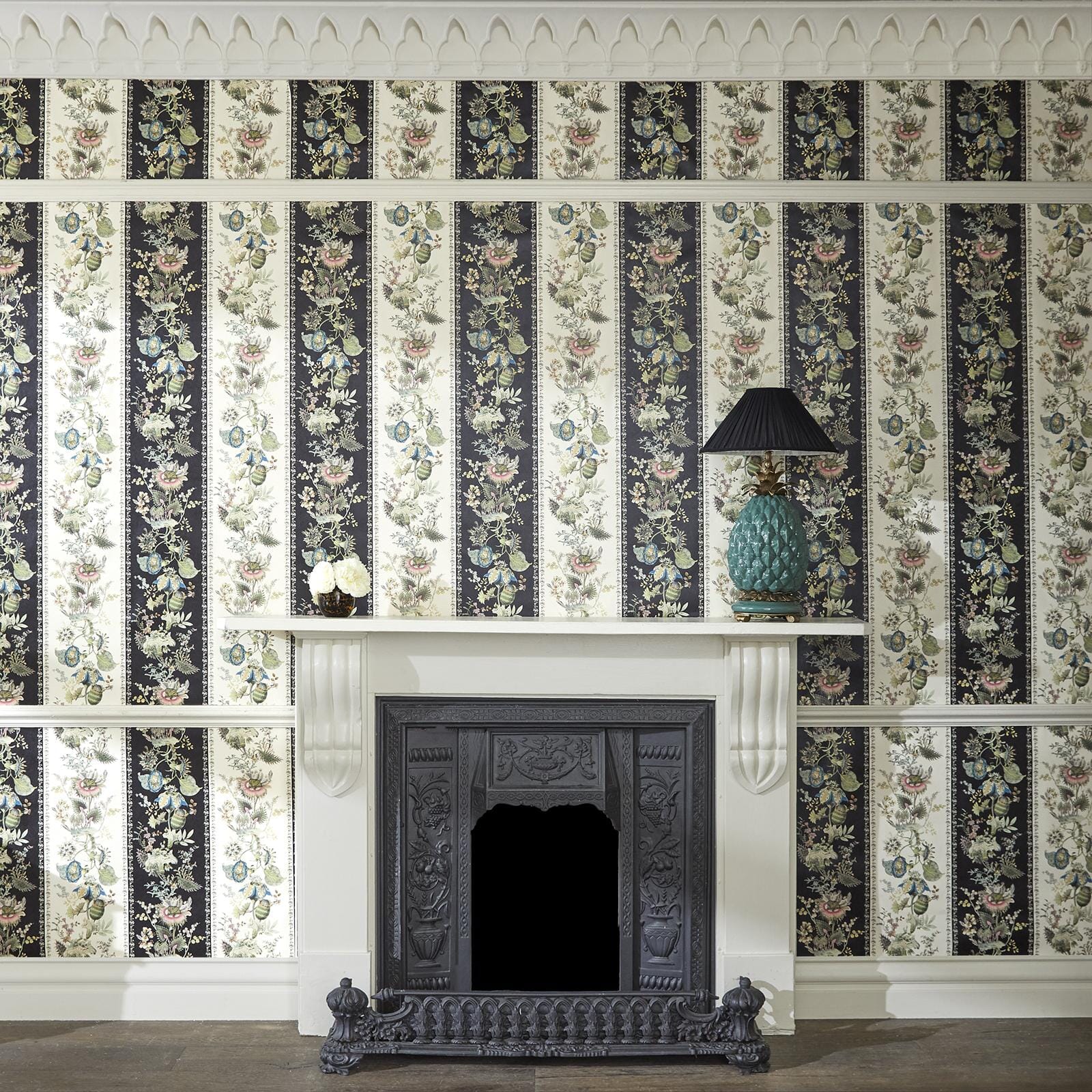 Flora Fantasia Stripe Wallpaper - Noir - House of Hackney - 1-WA-FLF-DI-STR-XXX-004 - Morris Wallpaper