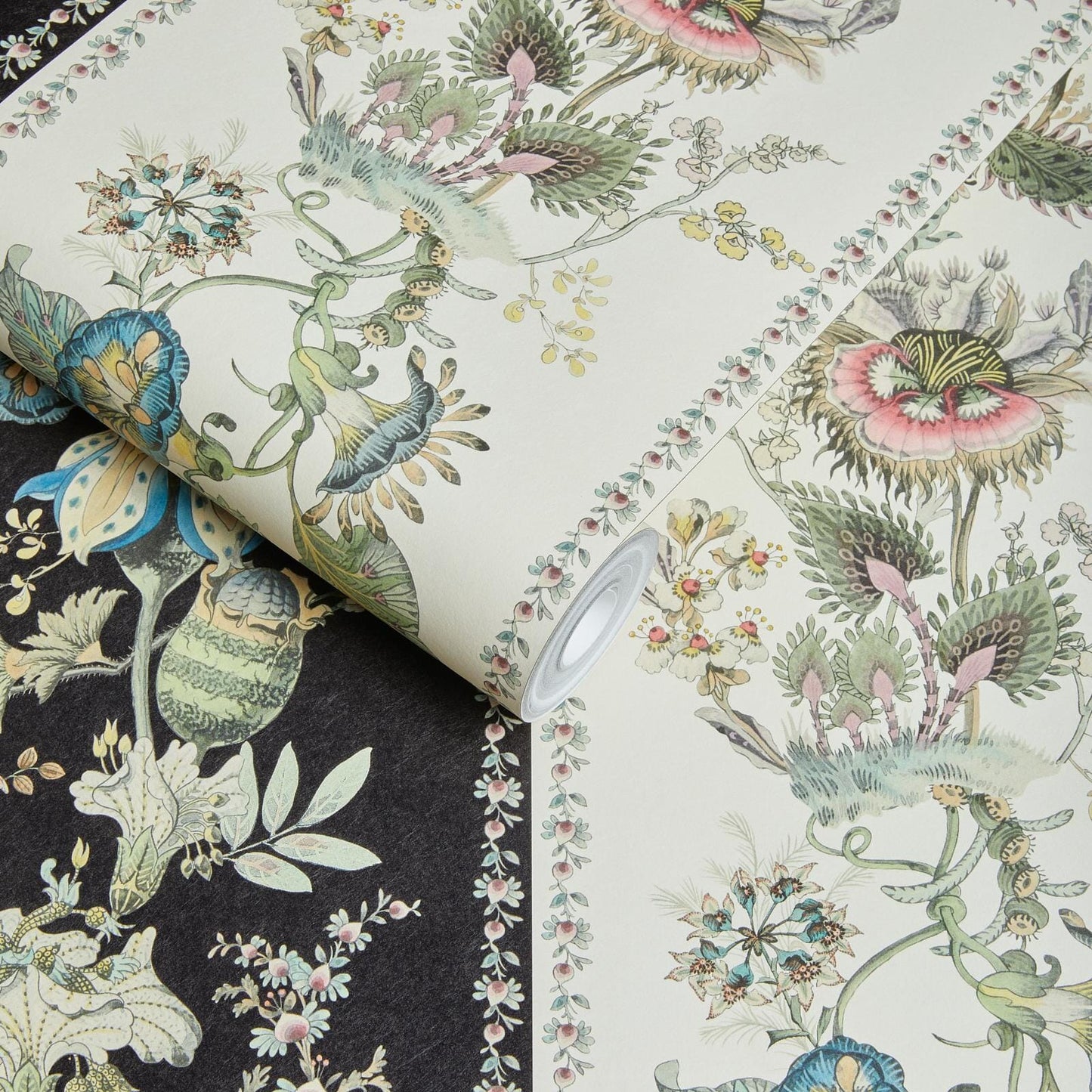 Flora Fantasia Stripe Wallpaper - Noir - House of Hackney - 1-WA-FLF-DI-STR-XXX-004 - Morris Wallpaper
