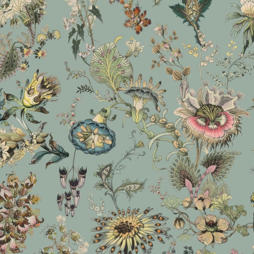 Flora Fantasia Wallpaper - Sky -Blue - House of Hackney - 1-WA-FLF-DI-BLU-XXX - Morris Wallpaper