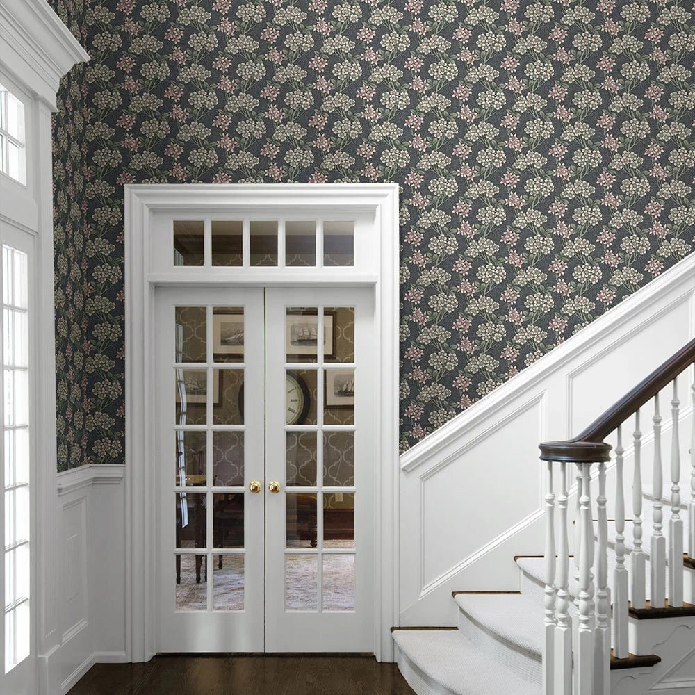 Floral Vine Wallpaper - Smoke & Laurel Green - NextWall - NW56110 - Morris Wallpaper