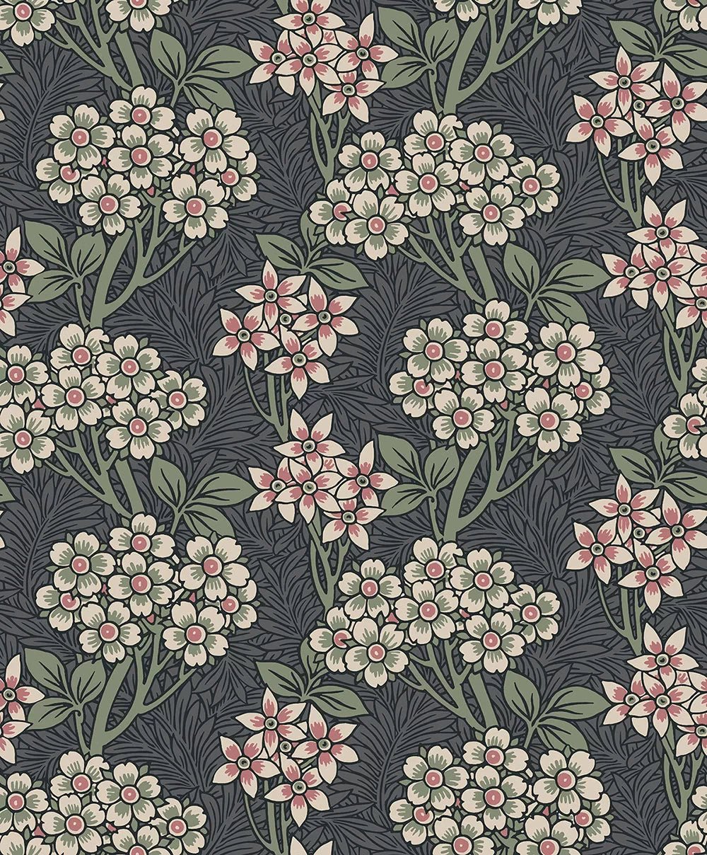 Floral Vine Wallpaper - Smoke & Laurel Green - NextWall - NW56110 - Morris Wallpaper
