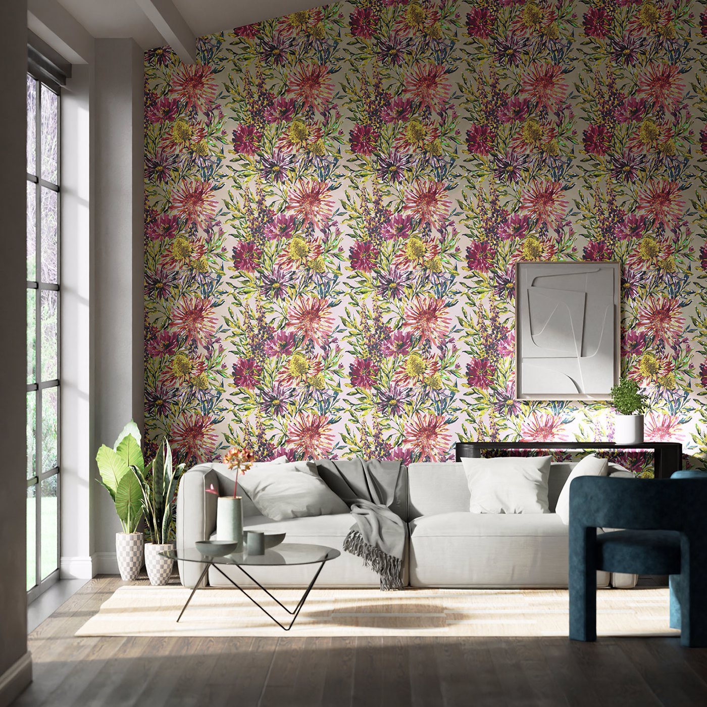 Floreale Wallpaper - Tangerine/Fuchsia - Harlequin - HSTO111497 - Morris Wallpaper