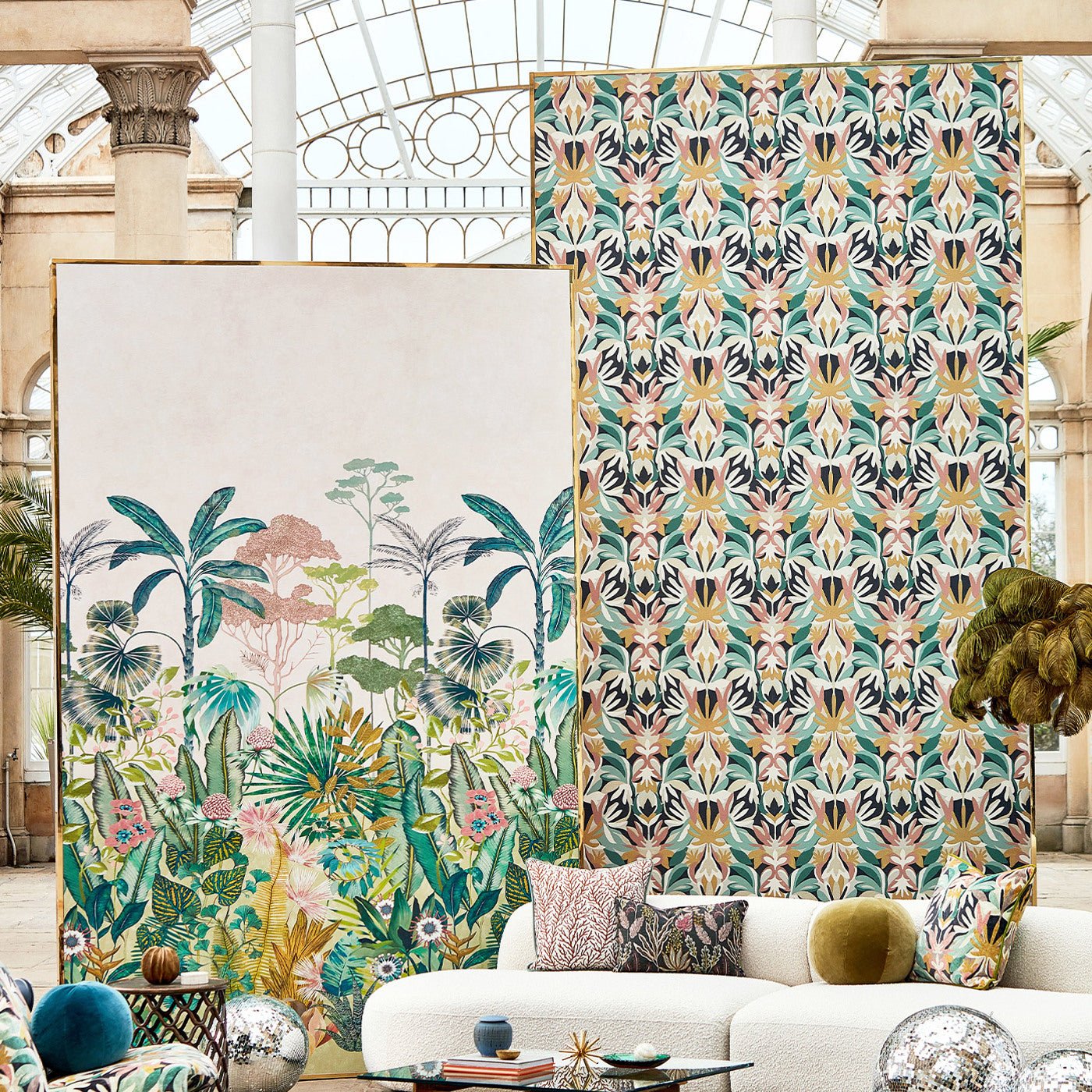 Floreana Wallpaper - Bleached Coral/Succulent/Fig Leaf - Harlequin - HTEW112777 - Morris Wallpaper