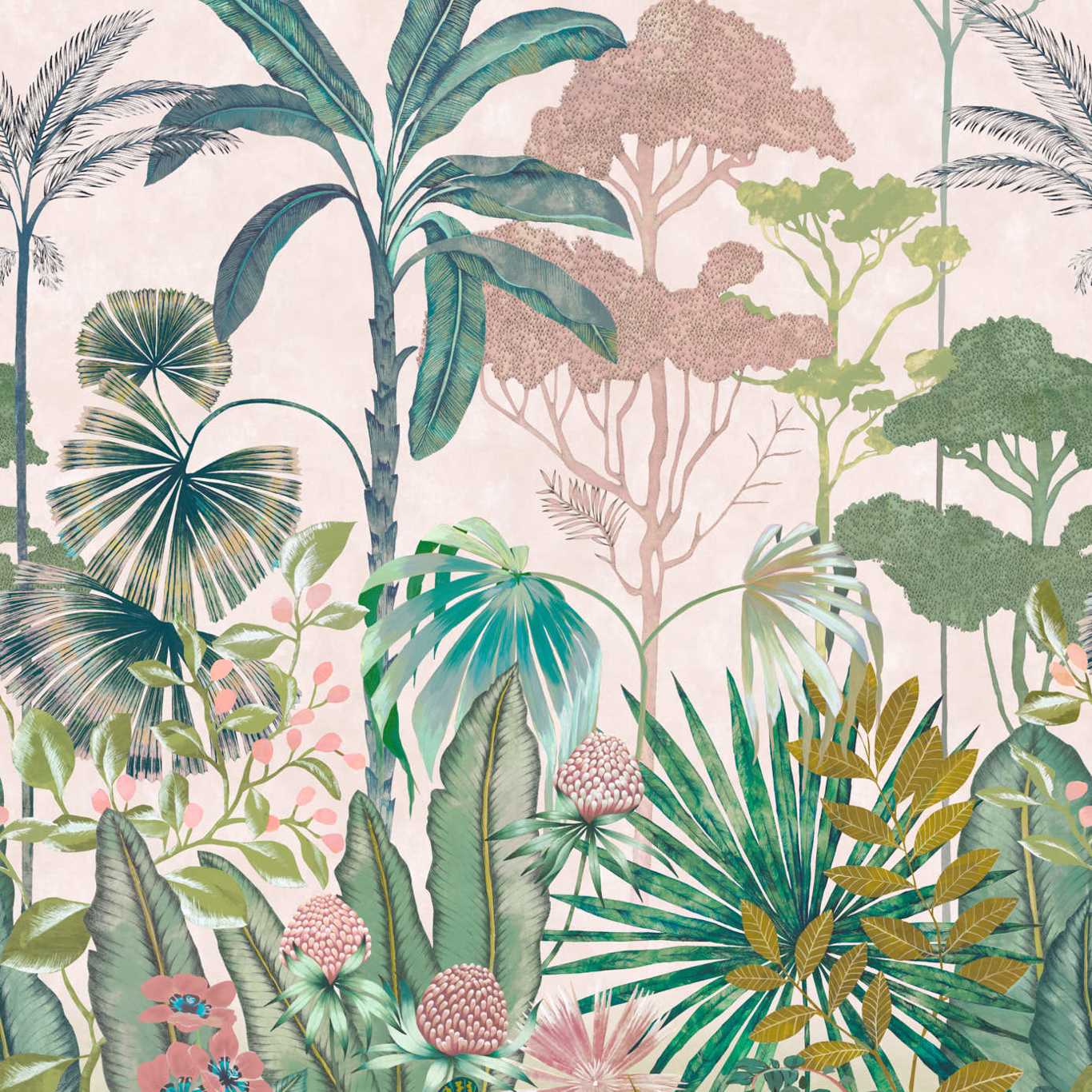 Floreana Wallpaper - Bleached Coral/Succulent/Fig Leaf - Harlequin - HTEW112777 - Morris Wallpaper
