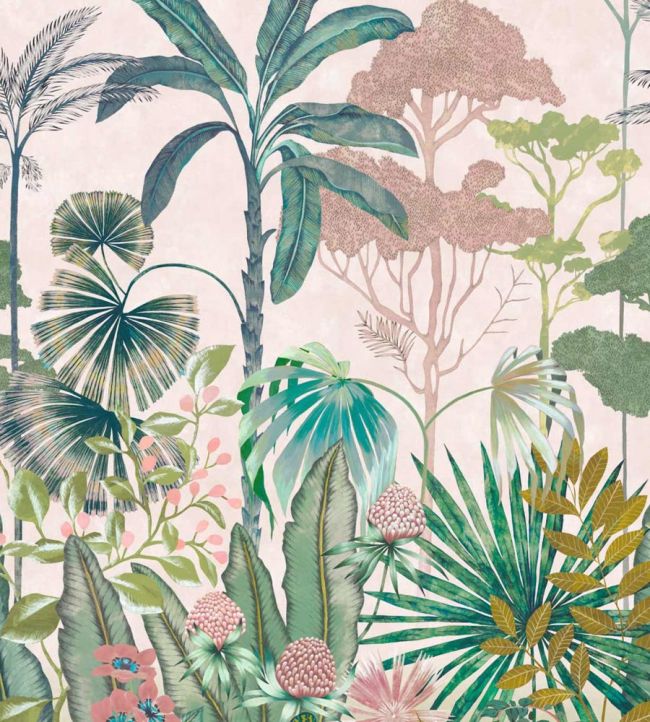 Floreana Wallpaper - Bleached Coral/Succulent/Fig Leaf - HTEW112777 - Harlequin - Morris Wallpaper