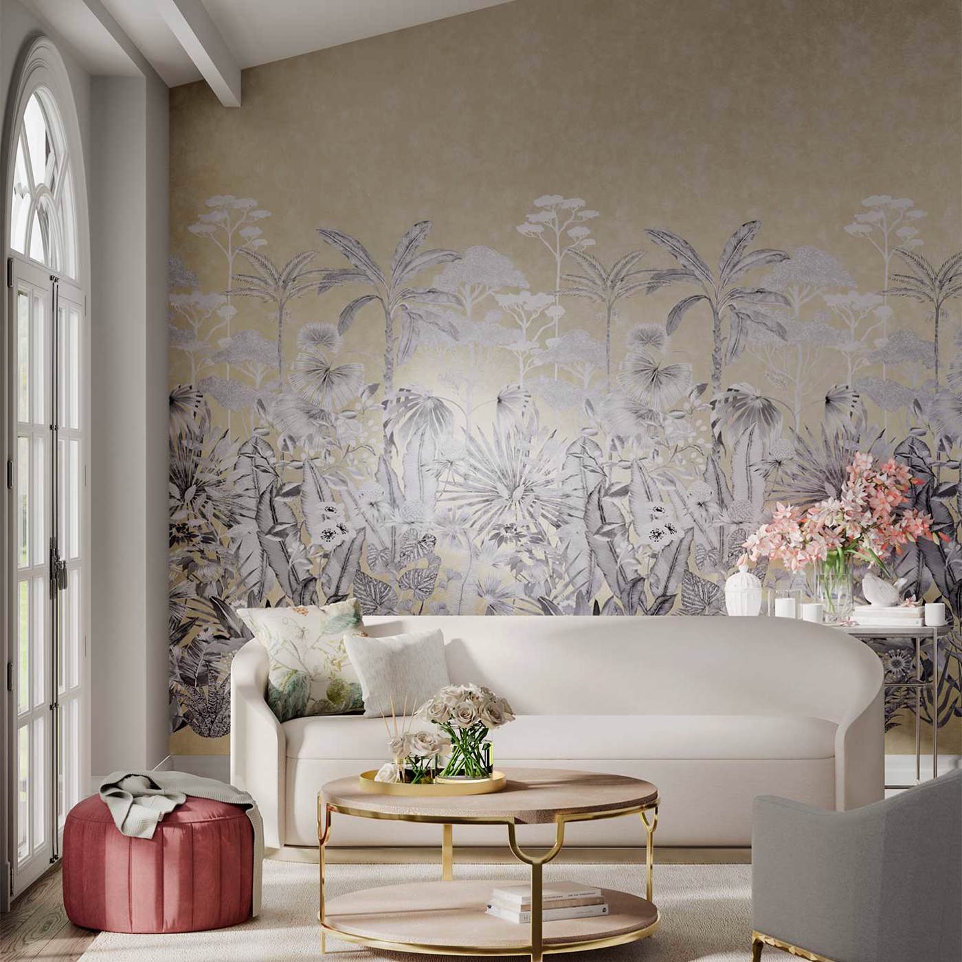 Floreana Wallpaper - Gilt/Black Earth/ Tranquility - Harlequin - HTEW112778 - Morris Wallpaper