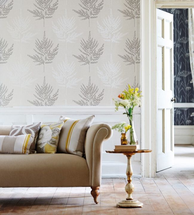 Folium Wallpaper - Stone/Gilver And Chalk - HPOW110590 - Harlequin - Morris Wallpaper