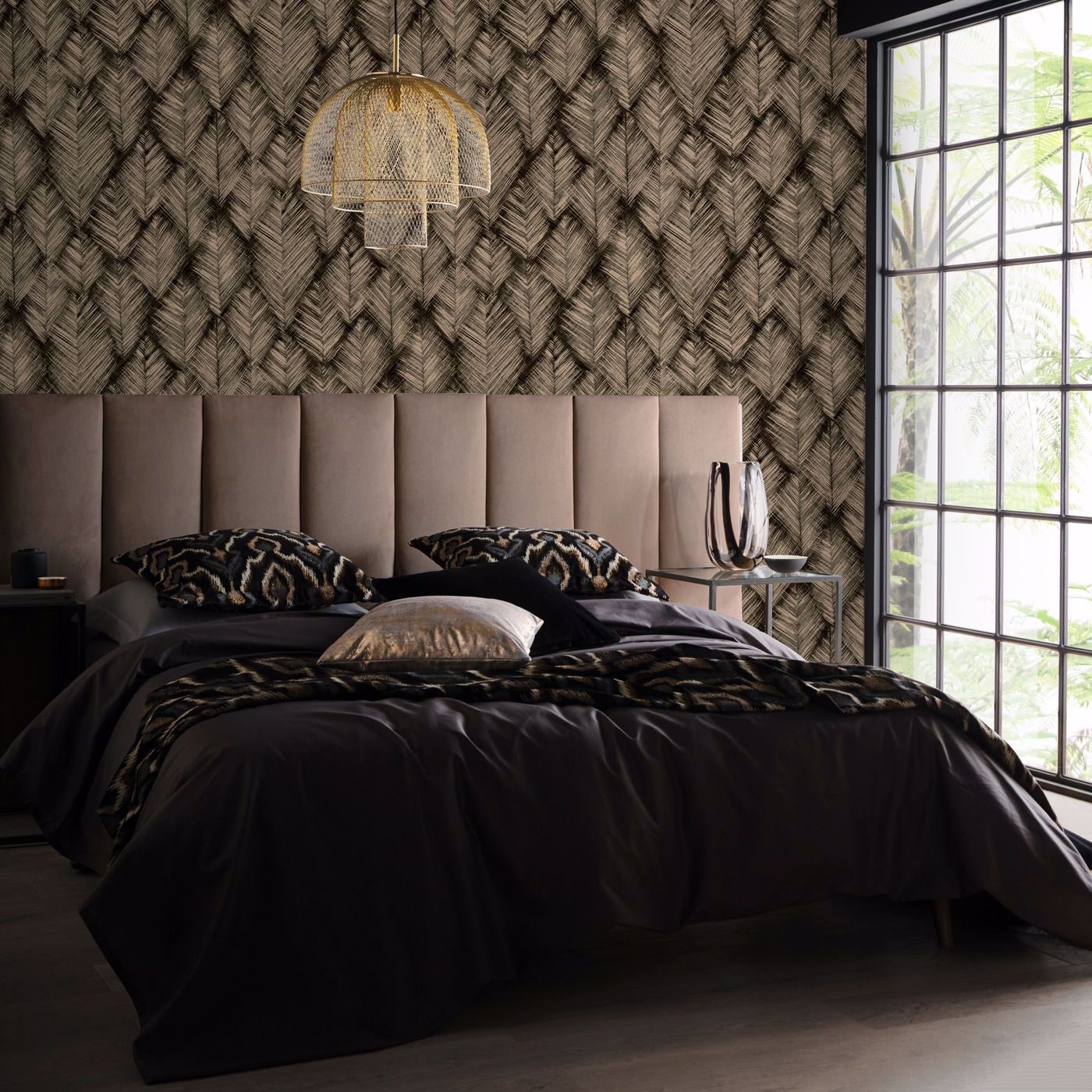 Folius Wallpaper - Charcoal/Gilver - Clarke & Clarke - W0206/01 - Morris Wallpaper