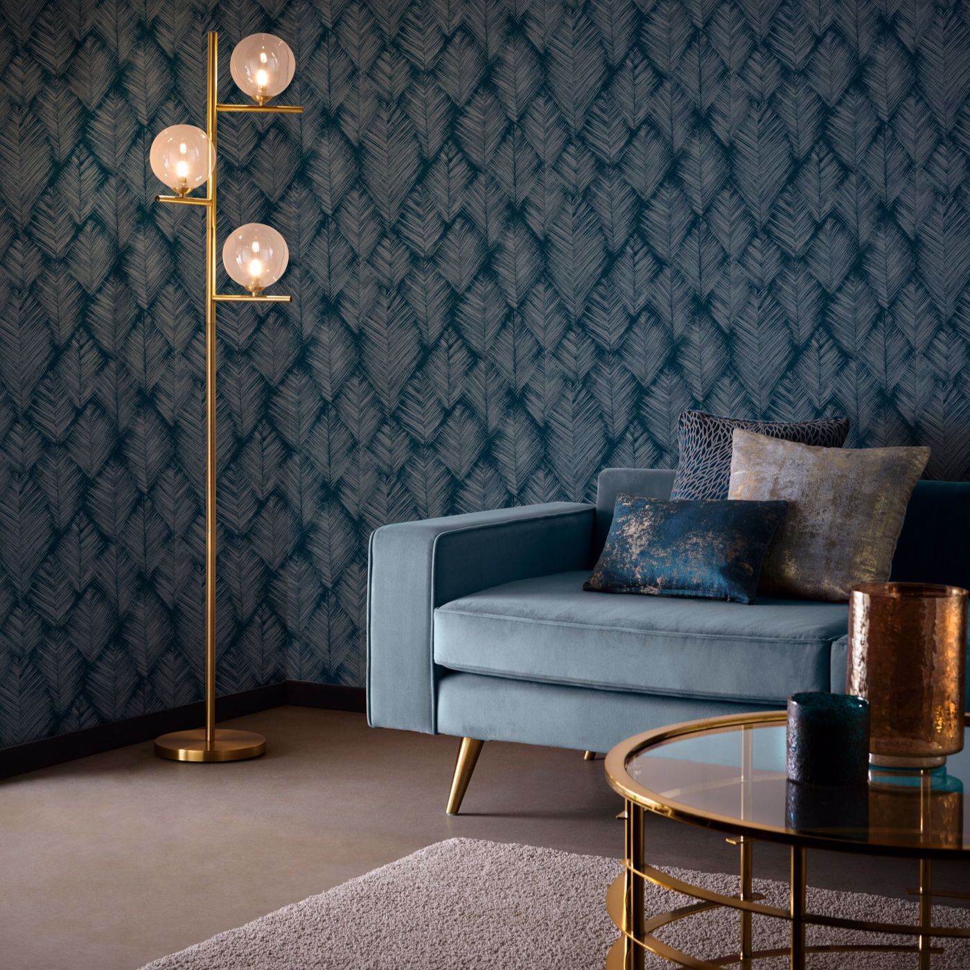 Folius Wallpaper - Midnight - Clarke & Clarke - W0206/03 - Morris Wallpaper