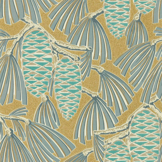 Foxley Wallpaper - Kingfisher/Gold - Harlequin - HSAW112127 - Morris Wallpaper