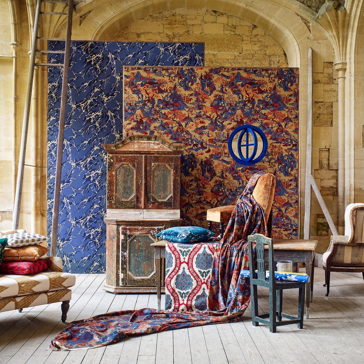 French Marble Wallpaper - Reign Blue - ZCOT313025 - Zoffany - Premier Wallcovering