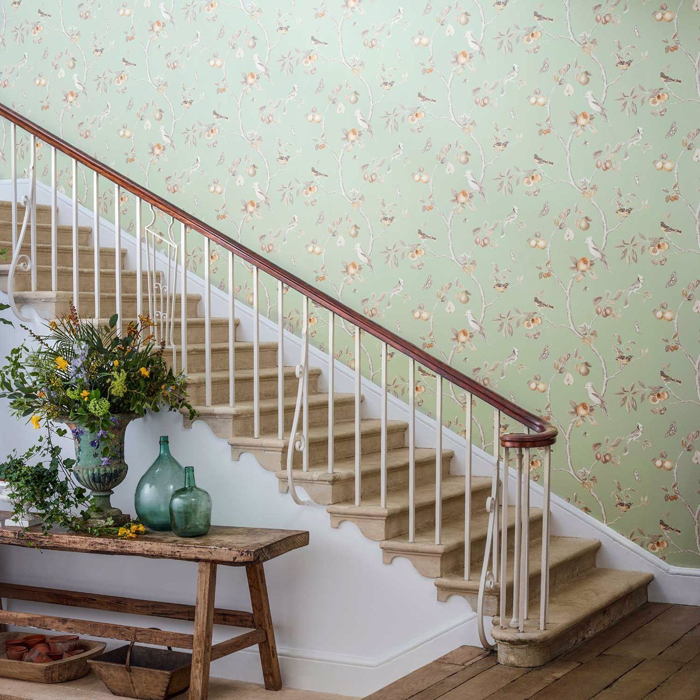 Fruit Aviary Wallpaper - Duck Egg/Multi - Sanderson - DART216312