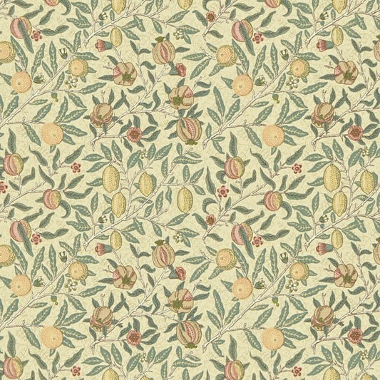 Fruit Minor Fabric - Ivory/Teal - Morris & Co - DCMF226704 - Premier Wallcovering