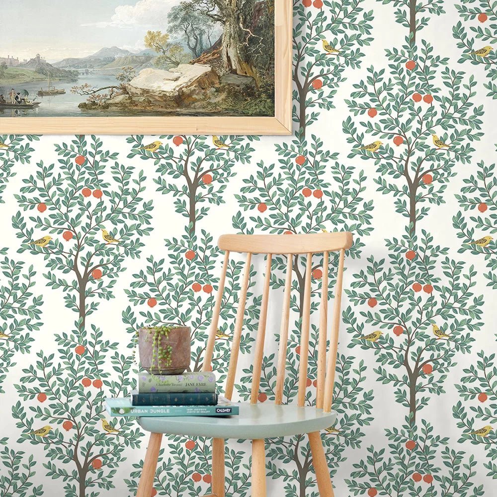 Fruit Tree Wallpaper - White - NextWall - NW48104 - Morris Wallpaper