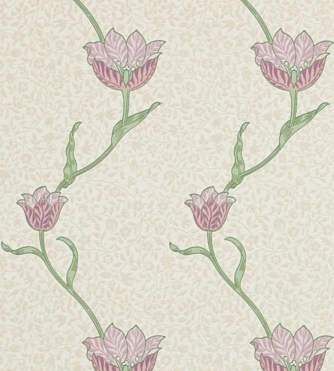 Garden Tulip Wallpaper - Artichoke / Heather - 210393 - Morris Exclusive - Morris Wallpaper