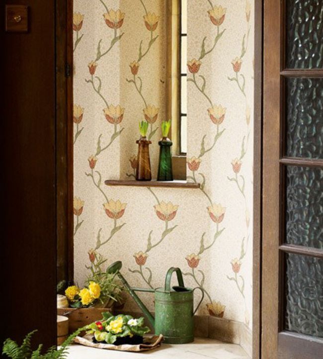 Garden Tulip Wallpaper - Artichoke / Heather - 210393 - Morris Exclusive - Morris Wallpaper