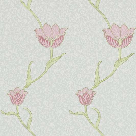 Garden Tulip Wallpaper - Porcelain / Pink - 210394 - Morris Exclusive - Morris Wallpaper