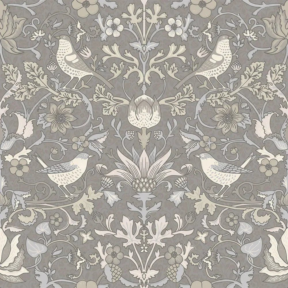Garden Visitors Wallpaper - Earl Blue and Vintage Cream on Earl Grey - LAN100082 - Lucie Annabel - Premier Wallcovering