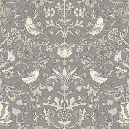 Garden Visitors Wallpaper - Earl Blue and Vintage Cream on Earl Grey - LAN100082 - Lucie Annabel - Premier Wallcovering