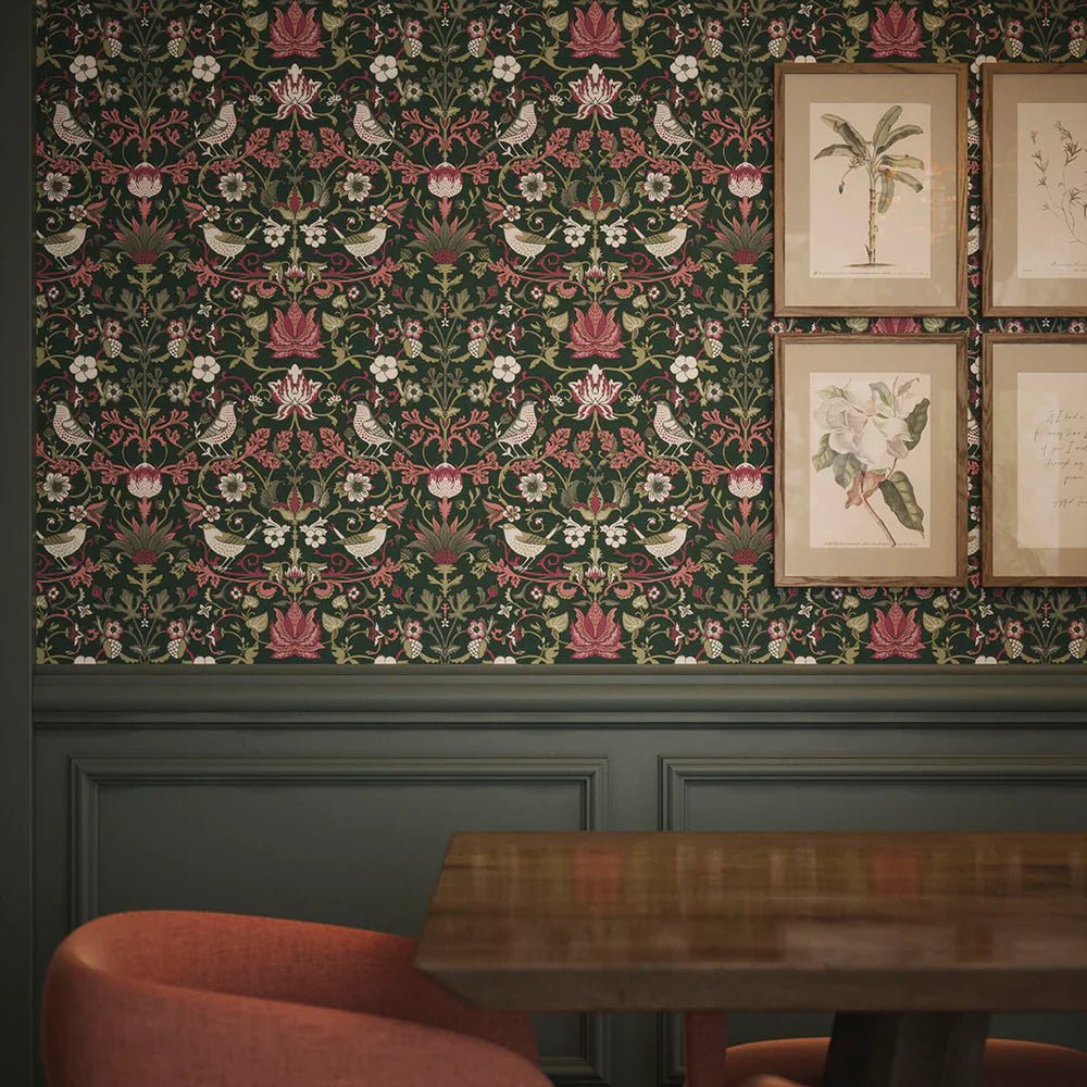 Garden Visitors Wallpaper - Guava on Castleton Green - Lucie Annabel - LAN100083 - Morris Wallpaper