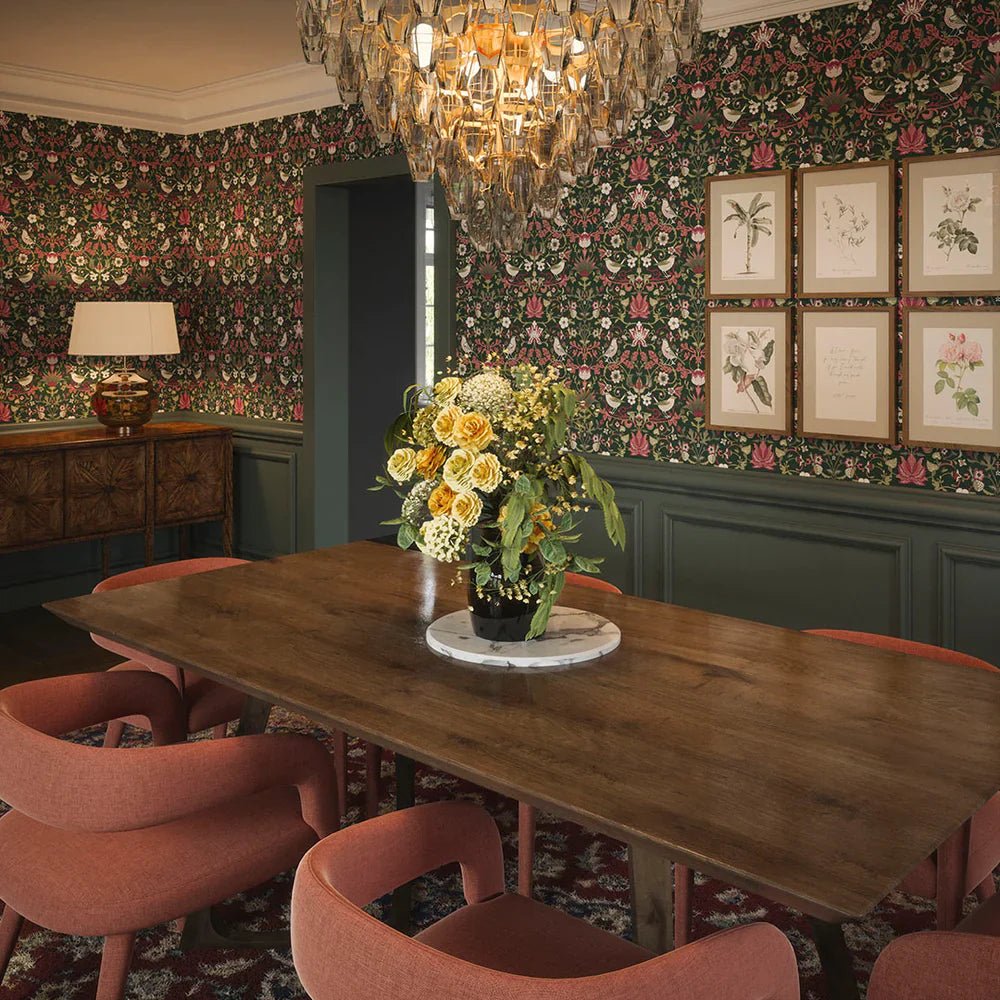 Garden Visitors Wallpaper - Guava on Castleton Green - Lucie Annabel - LAN100083 - Morris Wallpaper