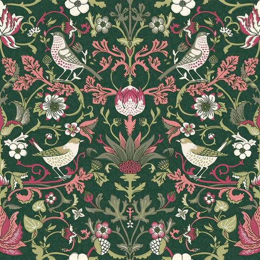 Garden Visitors Wallpaper - Guava on Castleton Green - Lucie Annabel - LAN100083 - Morris Wallpaper