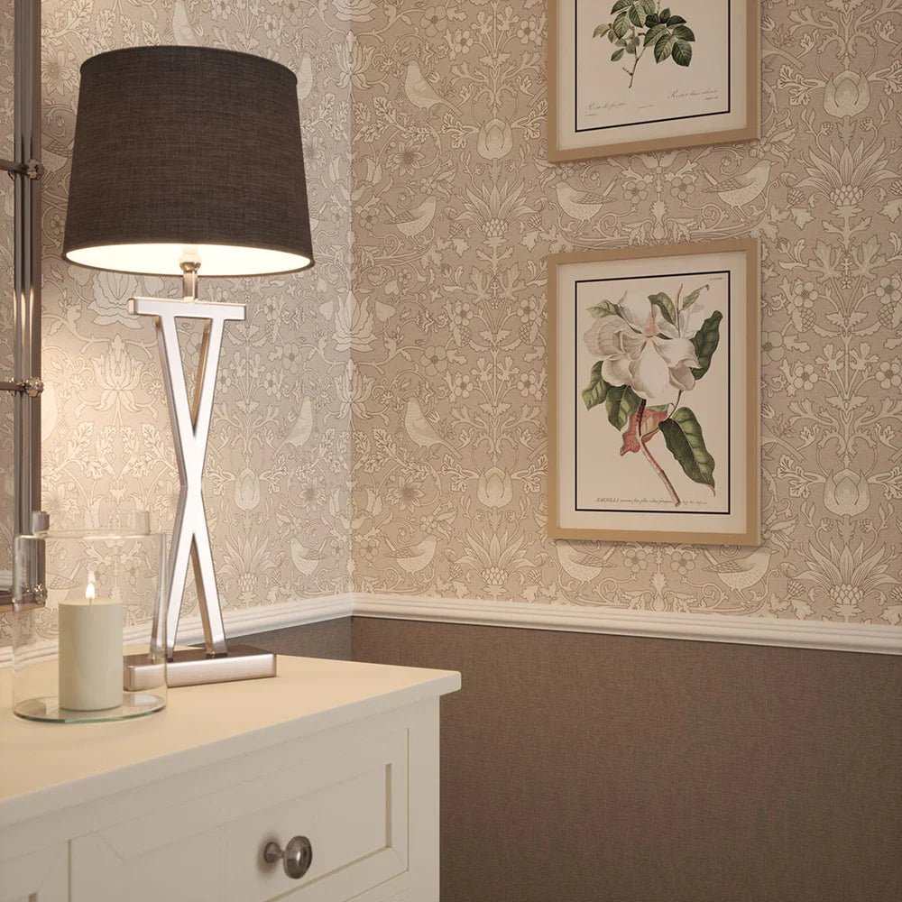 Garden Visitors Wallpaper - Vintage Cream and Linen on Dove Grey - Lucie Annabel - LAN100081 - Morris Wallpaper