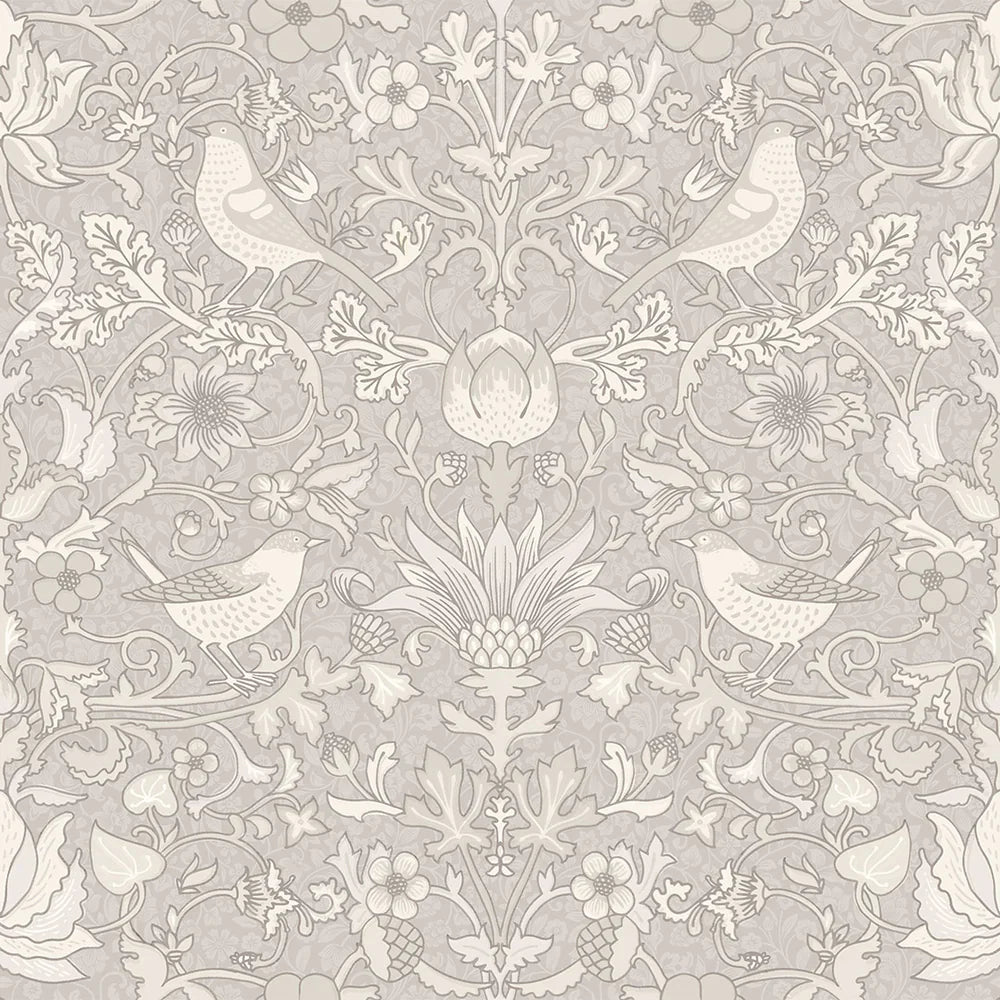 Garden Visitors Wallpaper - Vintage Cream and Linen on Dove Grey - Lucie Annabel - LAN100081 - Morris Wallpaper