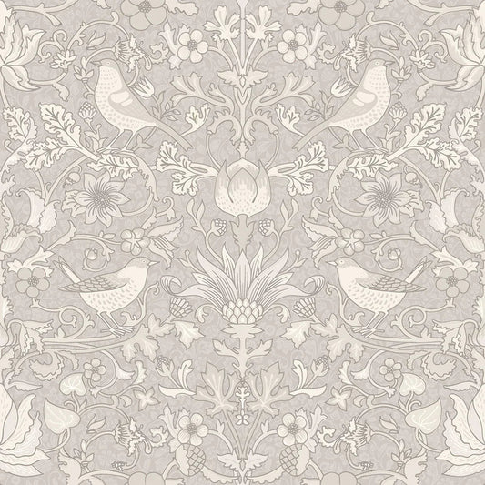 Garden Visitors Wallpaper - Vintage Cream and Linen on Dove Grey - Lucie Annabel - LAN100081 - Morris Wallpaper