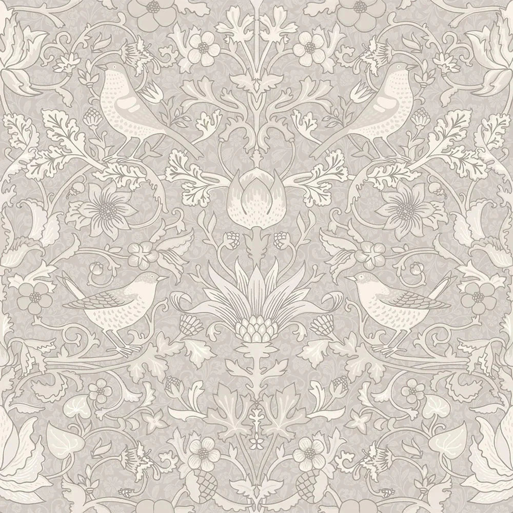 Garden Visitors Wallpaper - Vintage Cream and Linen on Dove Grey - LAN100081 - Lucie Annabel - Premier Wallcovering