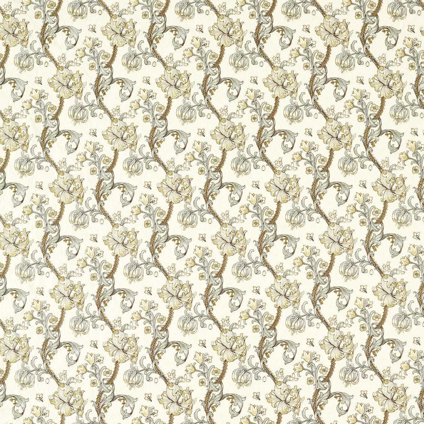 Golden Lily Embroidery Fabric - Dove - Clarke & Clarke - F1742/01 - Morris Wallpaper