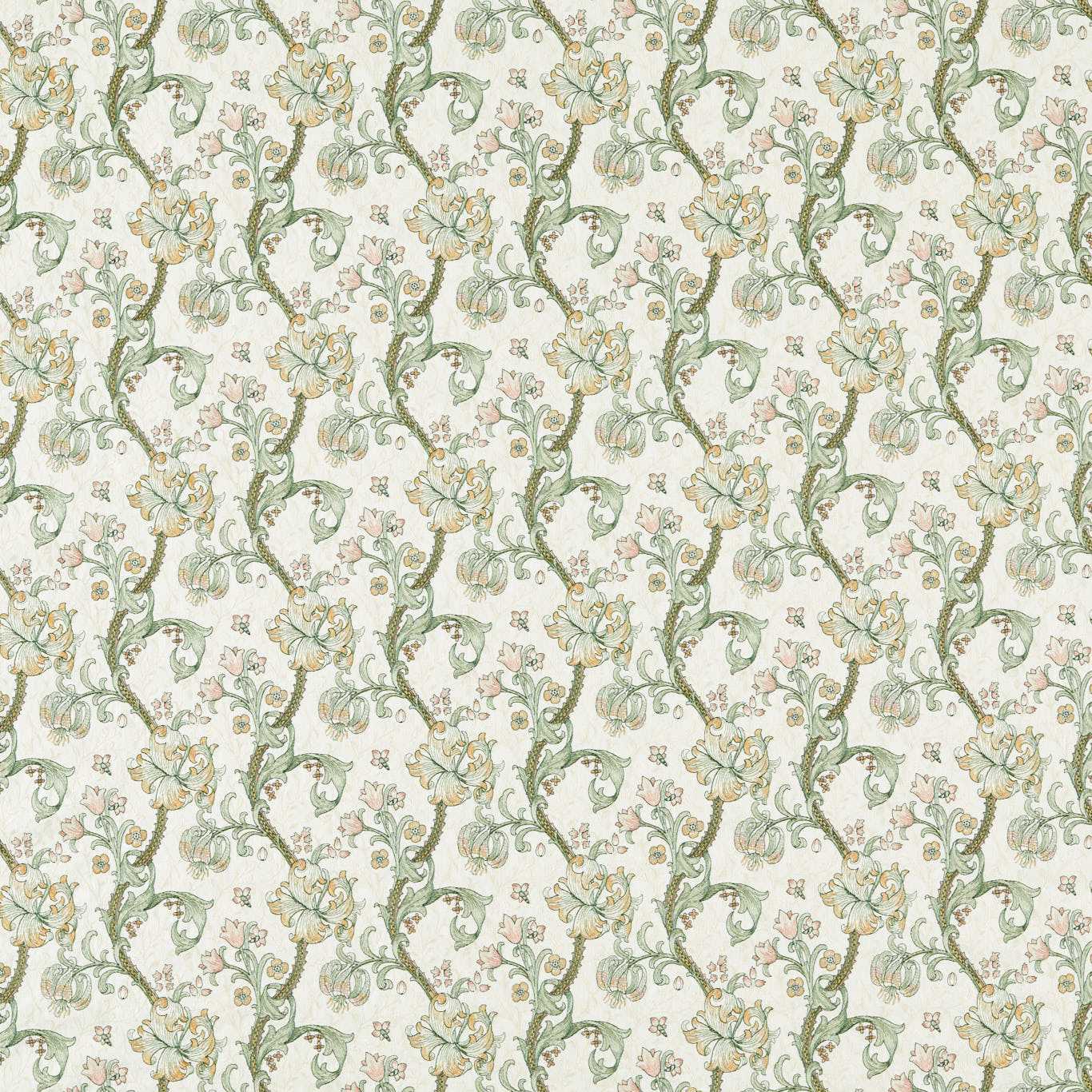 Golden Lily Embroidery Fabric - Linen/Blush - Clarke & Clarke - F1742/02 - Morris Wallpaper