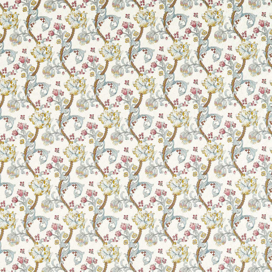 Golden Lily Embroidery Fabric - Plum/Denim - Clarke & Clarke - F1742/04 - Morris Wallpaper