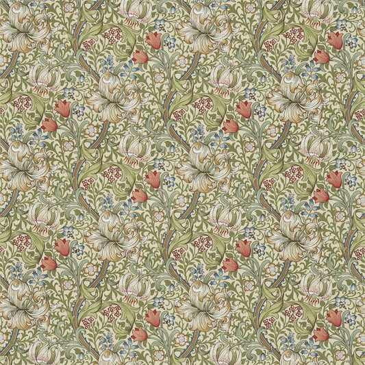 Golden Lily Fabric - Green/Gold - Morris & Co - DCMF226702 - Premier Wallcovering
