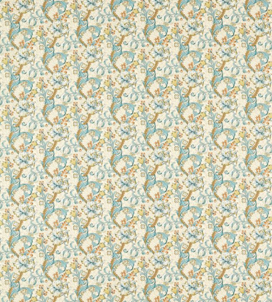 Golden Lily Fabric - Linen/Teal - F1677/04 - Clarke & Clarke