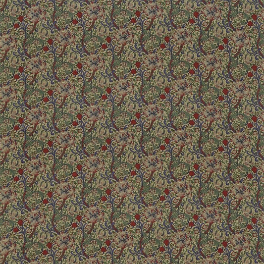 Golden Lily Minor Fabric - Biscuit/Indigo/Red - Morris & Co - DMC1G4203 - Premier Wallcovering