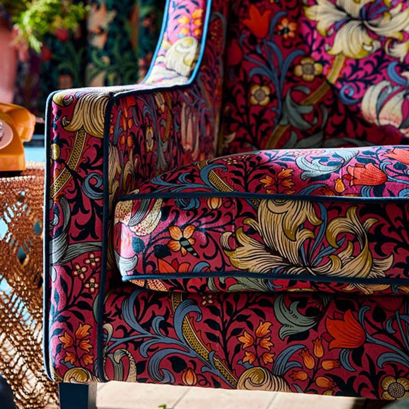 Golden Lily Velvet Fabric - Serotonin Pink - Morris & Co - 520003 - Premier Wallcovering