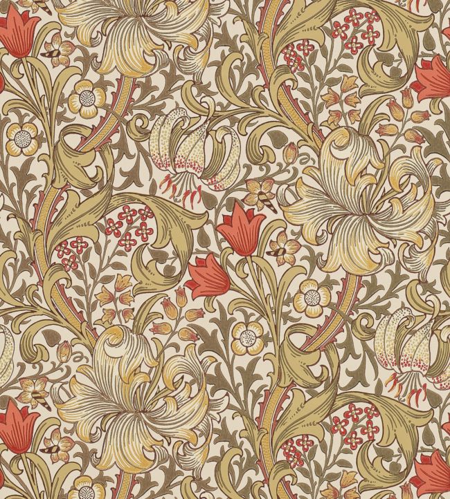 Golden Lily Wallpaper - Biscuit/Brick - 210400 - Morris & Co