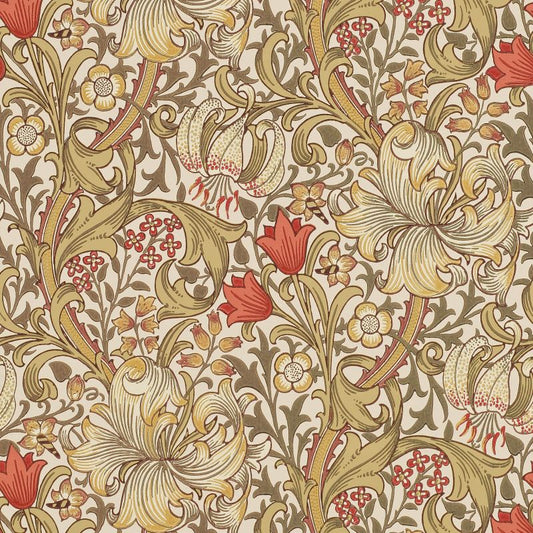 Golden Lily Wallpaper - Biscuit/Brick - Morris & Co - 216869 - Morris Wallpaper