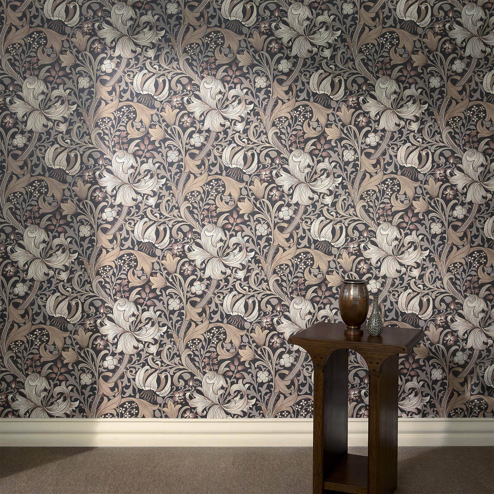 1-WA-GOL-DI-BLK-XXX - Golden Lily Wallpaper - Black - House of Hackney