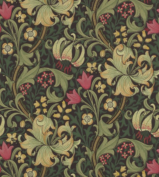 Golden Lily Wallpaper - Charcoal/Olive - 210403 - Morris & Co