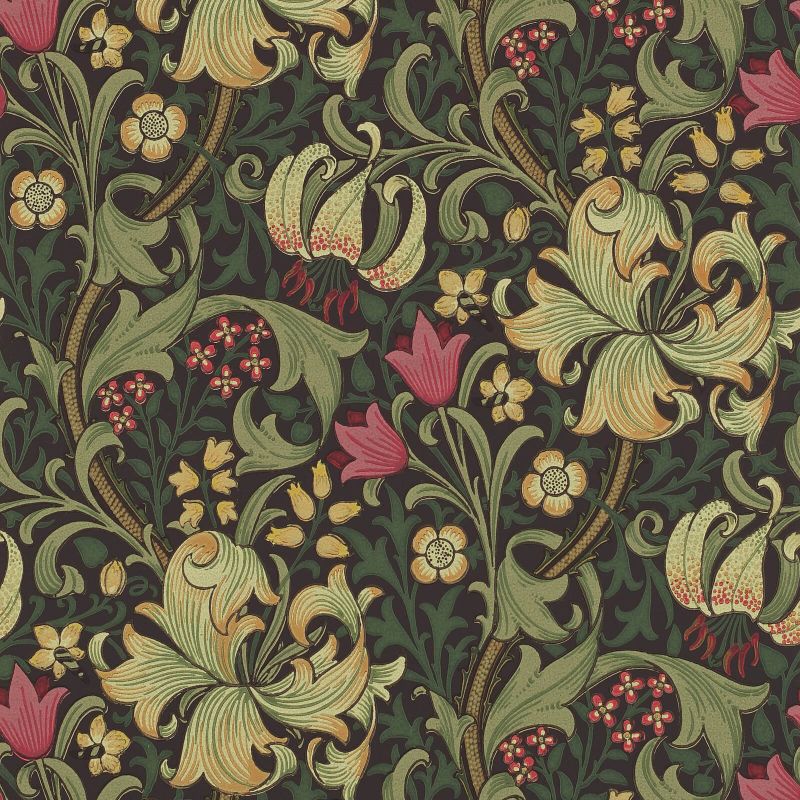 Golden Lily Wallpaper - Charcoal/Olive - 210403 - Morris & Co