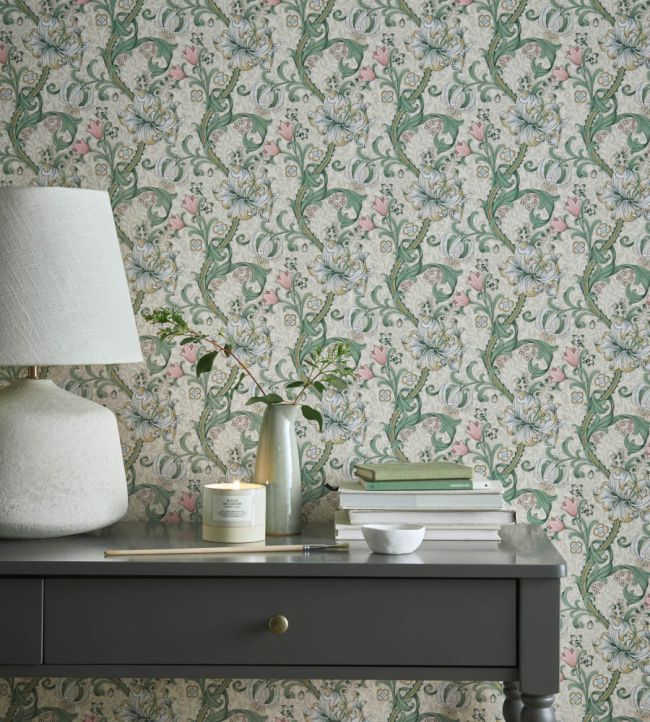 Golden Lily Wallpaper - Colour Linen/Blush - W0174/01 - Clarke & Clarke - William Morris - Morris Wallpaper