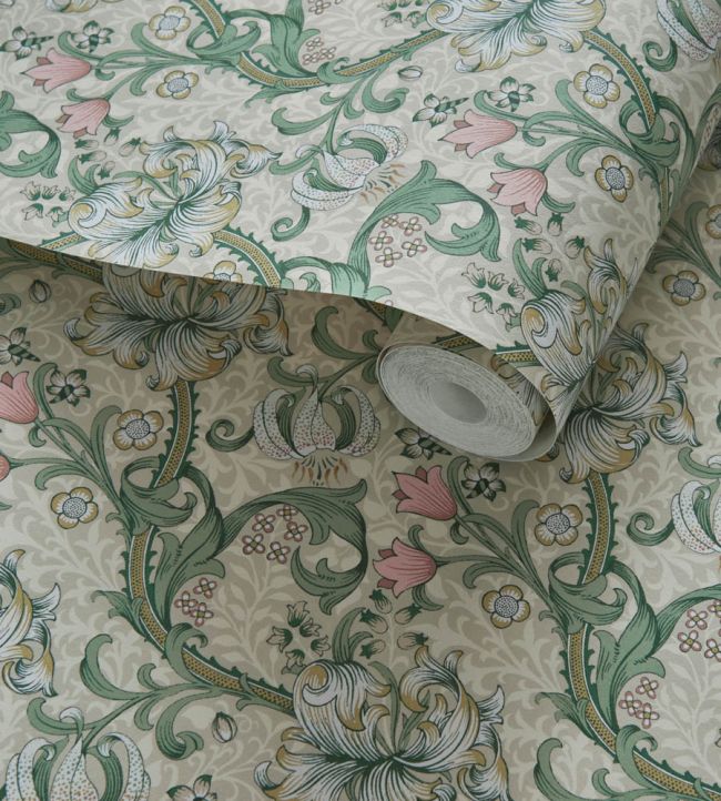 Golden Lily Wallpaper - Colour Linen/Blush - W0174/01 - Clarke & Clarke - William Morris - Morris Wallpaper