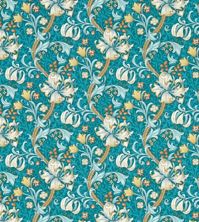 Golden Lily Wallpaper - Colour Teal - W0174/03 - Clarke & Clarke - William Morris - Morris Wallpaper